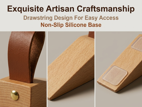 HASTHIP Adjustable Wood Door Stopper with Solid Beech Wood and Non-Slip Silicone Base
