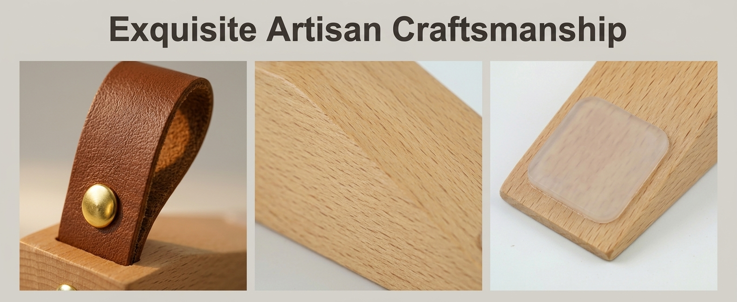 HASTHIP Adjustable Wood Door Stopper with Solid Beech Wood and Non-Slip Silicone Base