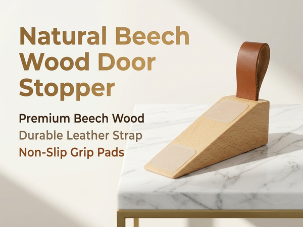 HASTHIP Adjustable Wood Door Stopper with Solid Beech Wood and Non-Slip Silicone Base