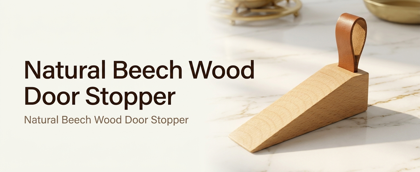 HASTHIP Adjustable Wood Door Stopper with Solid Beech Wood and Non-Slip Silicone Base