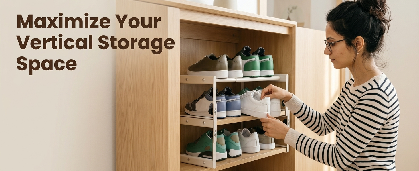 HASTHIP Adjustable Under-Cabinet Shoe Rack in Carbon Steel for Space-Saving Shoe Storage