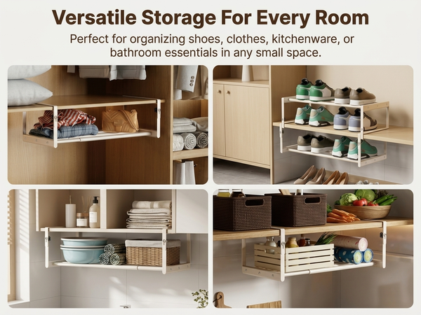 HASTHIP Adjustable Under-Cabinet Shoe Rack in Carbon Steel for Space-Saving Shoe Storage
