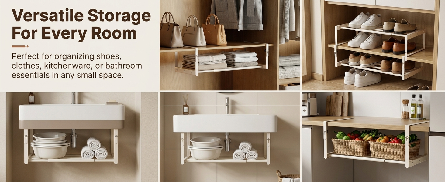 HASTHIP Adjustable Under-Cabinet Shoe Rack in Carbon Steel for Space-Saving Shoe Storage