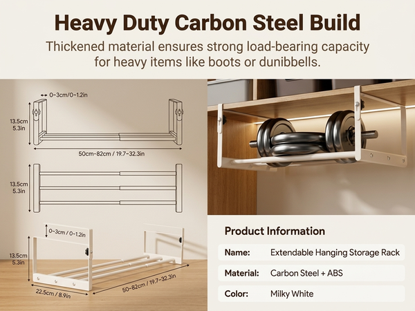 HASTHIP Adjustable Under-Cabinet Shoe Rack in Carbon Steel for Space-Saving Shoe Storage