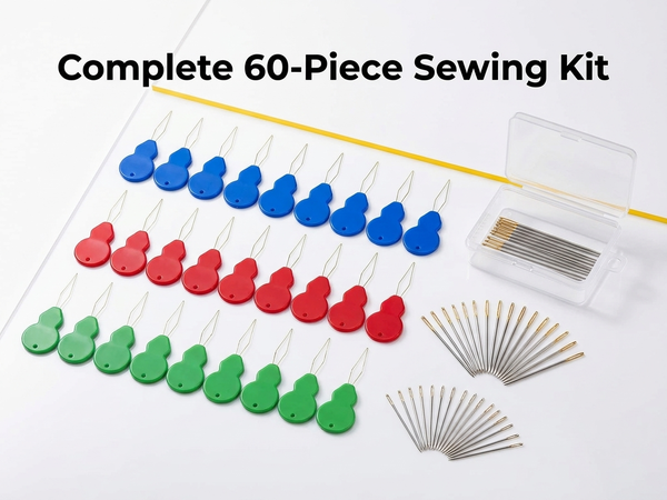 HASTHIP 60-Piece Hand Sewing Needle and Threader Set with Assorted Needle Sizes and Storage Box