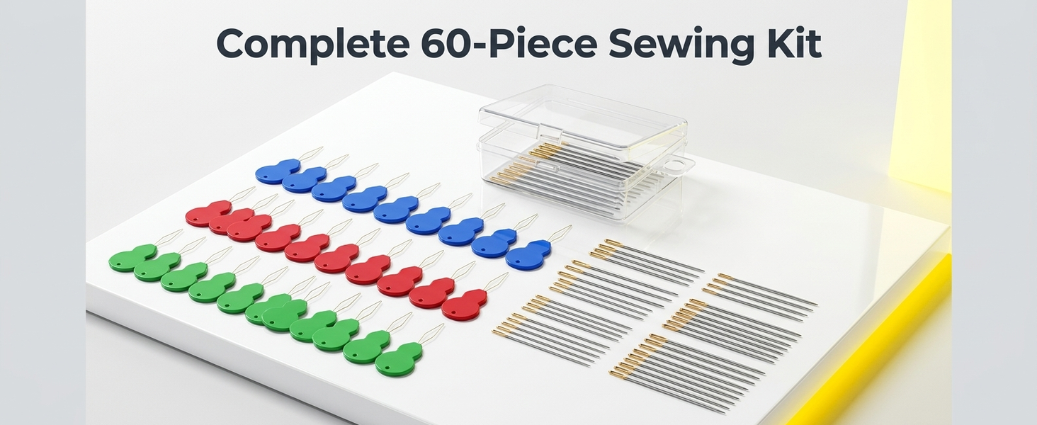 HASTHIP 60-Piece Hand Sewing Needle and Threader Set with Assorted Needle Sizes and Storage Box