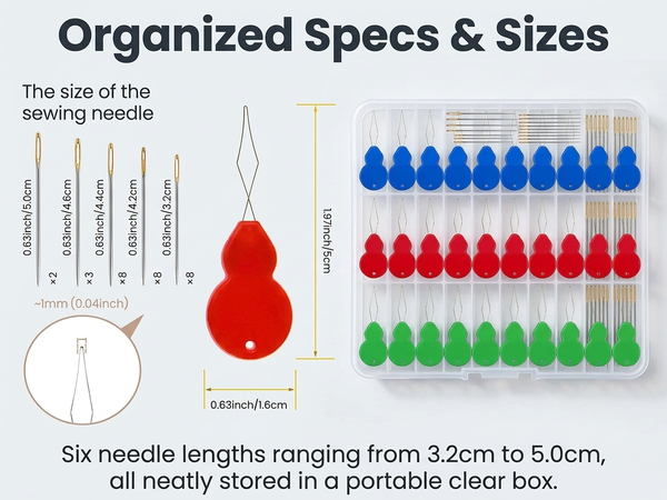 HASTHIP 60-Piece Hand Sewing Needle and Threader Set with Assorted Needle Sizes and Storage Box