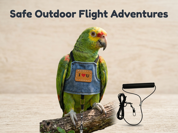 Qpets Bird Flight Harness with Leash, Adjustable Denim Vest for Small Parrots, 16cm Back Girth