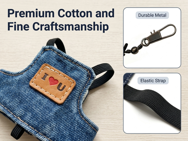 Qpets Bird Flight Harness with Leash, Adjustable Denim Vest for Small Parrots, 16cm Back Girth
