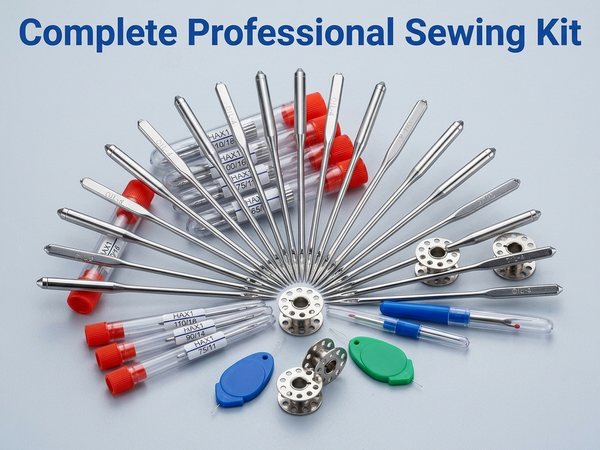 HASTHIP 50-Piece Sewing Machine Needle Set with Bobbins, Tools and Five Sizes for Household Machines