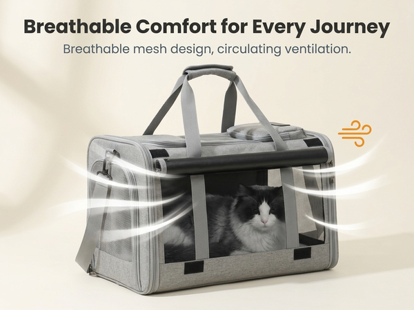 Qpets Cat and Small Dog Carrier Bag with Five-Side Mesh, Foldable Storage and Adjustable Strap