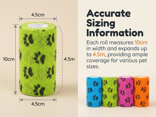 Qpets Self-Adhesive Non-Woven Elastic Pet Recovery Wraps with Paw Print for Cats and Dogs