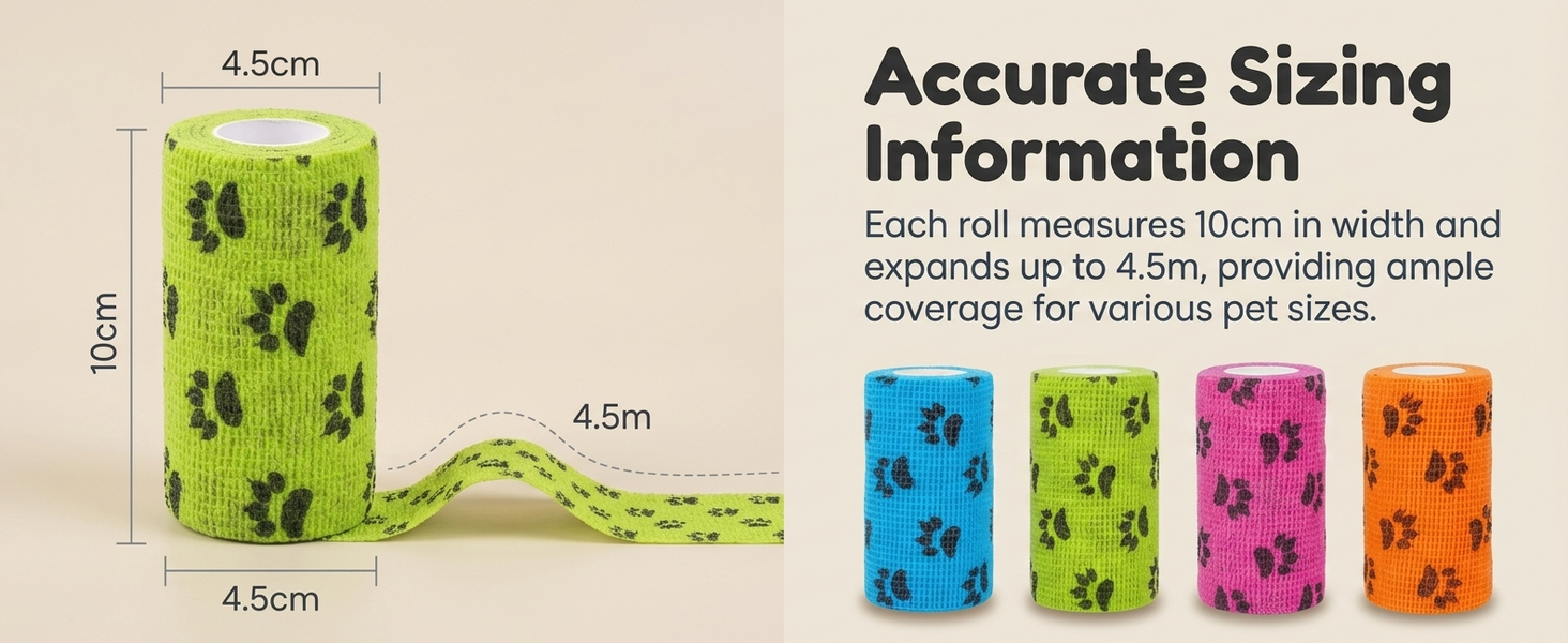 Qpets Self-Adhesive Non-Woven Elastic Pet Recovery Wraps with Paw Print for Cats and Dogs