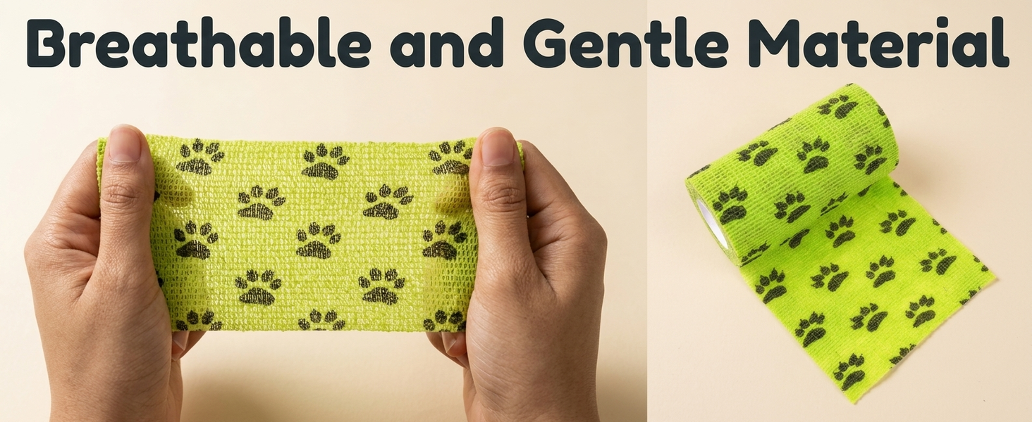 Qpets Self-Adhesive Non-Woven Elastic Pet Recovery Wraps with Paw Print for Cats and Dogs