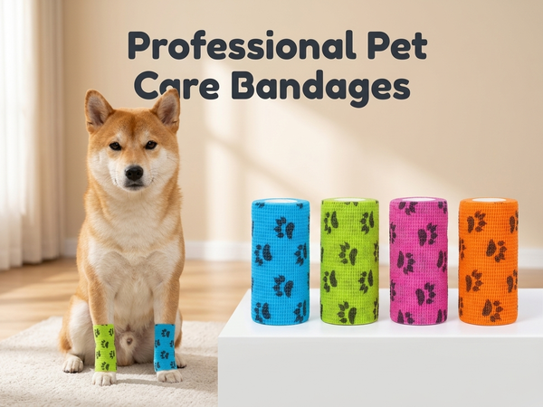 Qpets Self-Adhesive Non-Woven Elastic Pet Recovery Wraps with Paw Print for Cats and Dogs