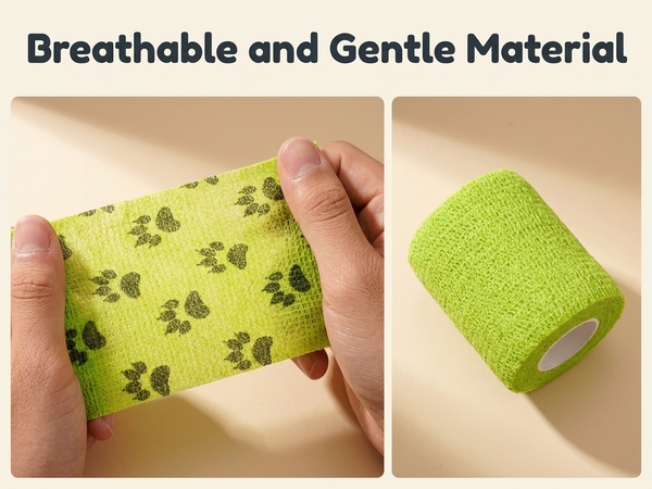 Qpets Self-Adhesive Non-Woven Elastic Pet Recovery Wraps with Paw Print for Cats and Dogs