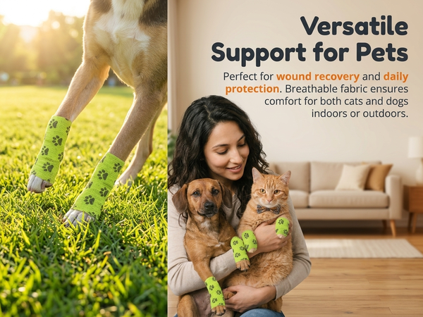 Qpets Self-Adhesive Non-Woven Elastic Pet Recovery Wraps with Paw Print for Cats and Dogs