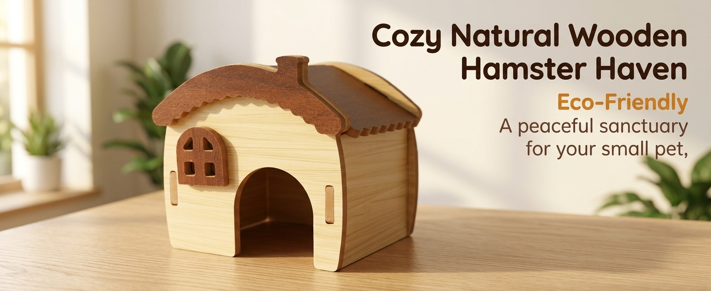 Qpets Wooden Hamster House with Natural Wood, Enclosed Hideout and Tool-Free Assembly