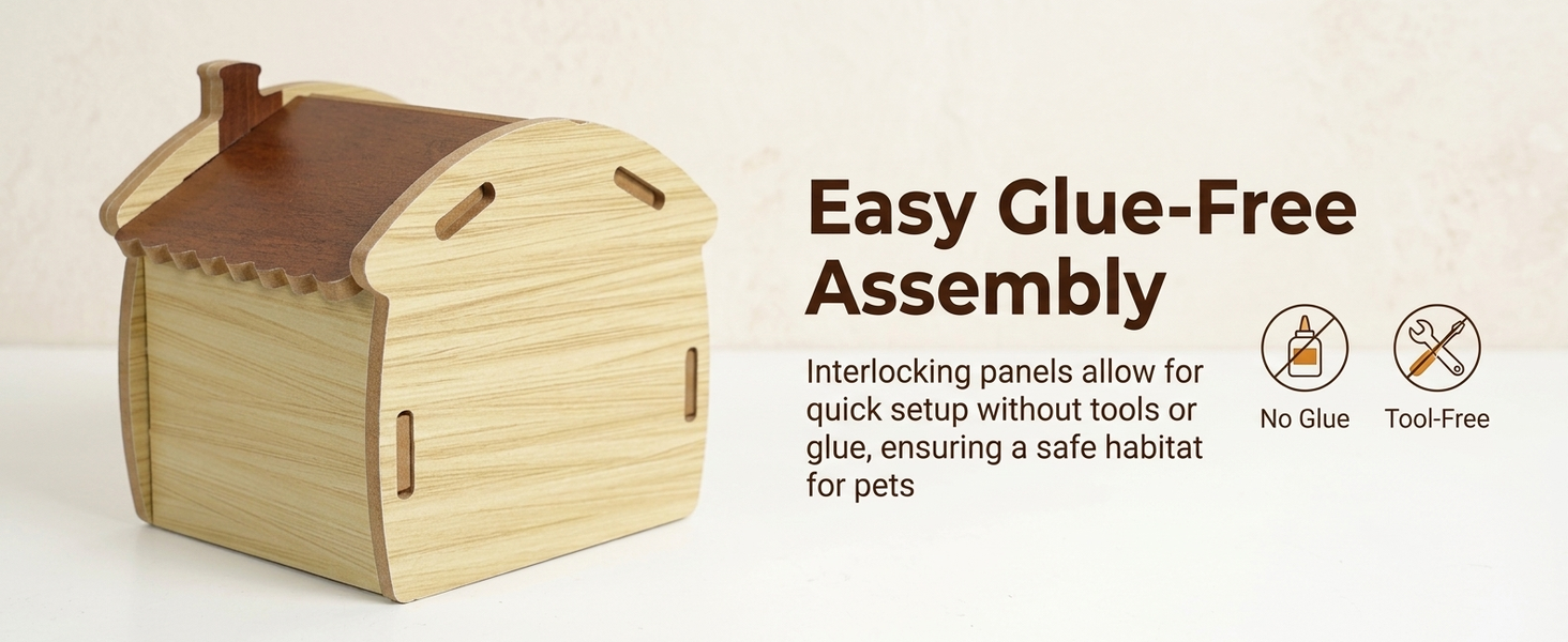 Qpets Wooden Hamster House with Natural Wood, Enclosed Hideout and Tool-Free Assembly