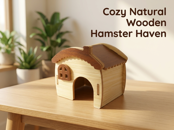 Qpets Wooden Hamster House with Natural Wood, Enclosed Hideout and Tool-Free Assembly