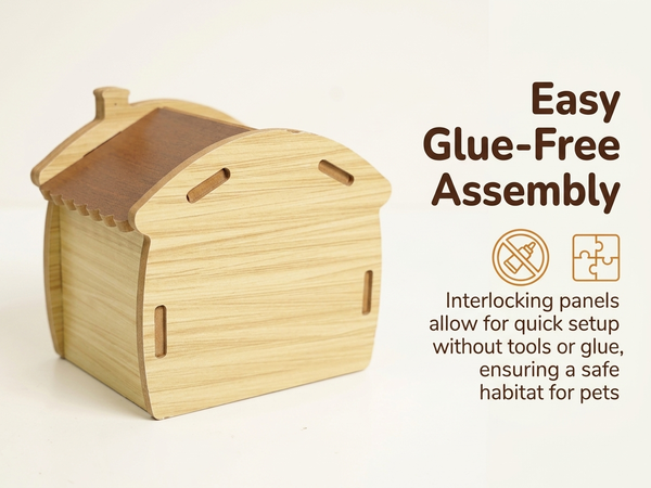 Qpets Wooden Hamster House with Natural Wood, Enclosed Hideout and Tool-Free Assembly