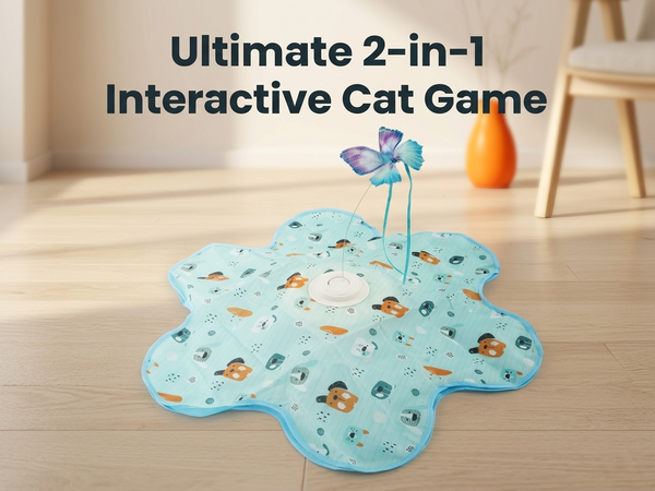 Qpets Rechargeable Interactive Cat Game with LED, Moving Feathers and Adjustable Speed Modes