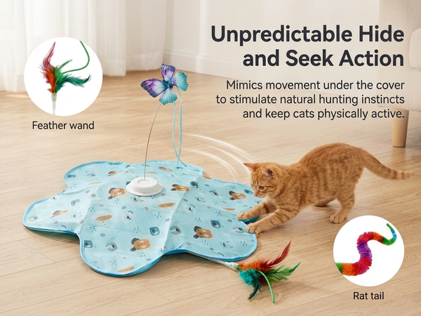 Qpets Rechargeable Interactive Cat Game with LED, Moving Feathers and Adjustable Speed Modes