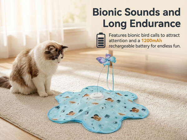 Qpets Rechargeable Interactive Cat Game with LED, Moving Feathers and Adjustable Speed Modes