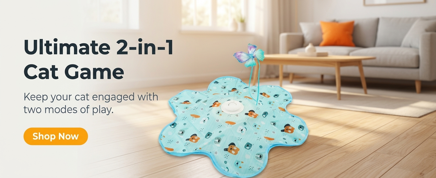 Qpets Rechargeable Interactive Cat Game with LED, Moving Feathers and Adjustable Speed Modes