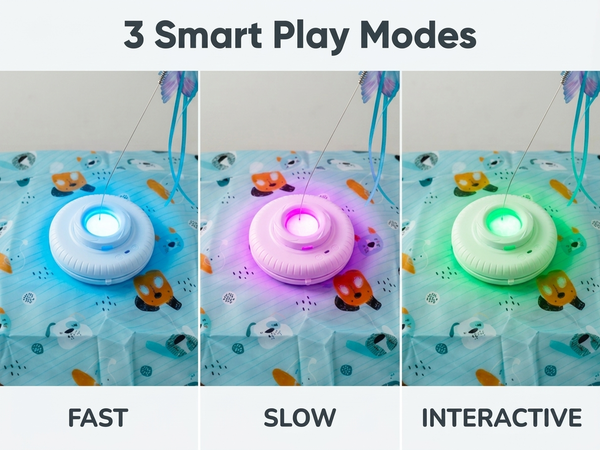 Qpets Rechargeable Interactive Cat Game with LED, Moving Feathers and Adjustable Speed Modes