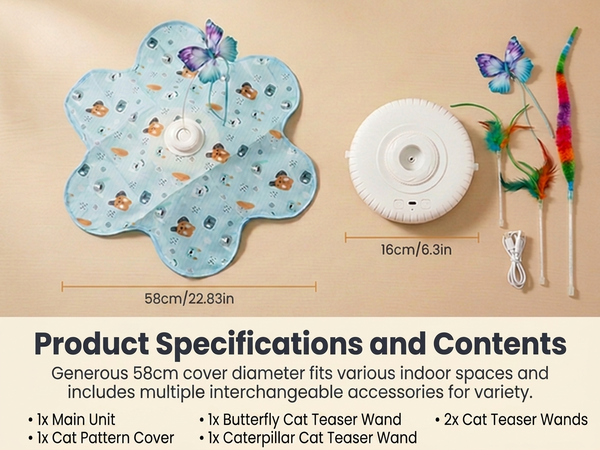 Qpets Rechargeable Interactive Cat Game with LED, Moving Feathers and Adjustable Speed Modes