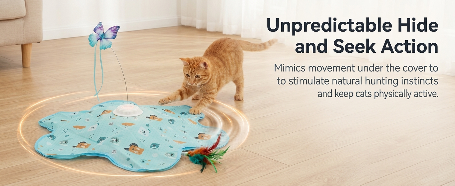 Qpets Rechargeable Interactive Cat Game with LED, Moving Feathers and Adjustable Speed Modes