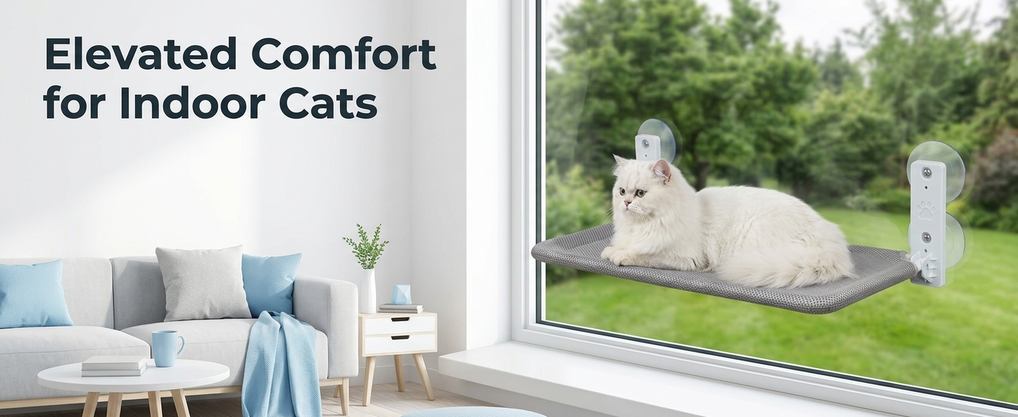 Qpets Foldable Cat Window Hammock with Cordless Design, Reversible Cover and 55 lb Support