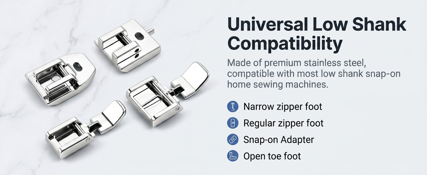 HASTHIP 4-Piece Zipper Presser Foot Kit for Low-Shank Sewing Machines with Four Foot Styles