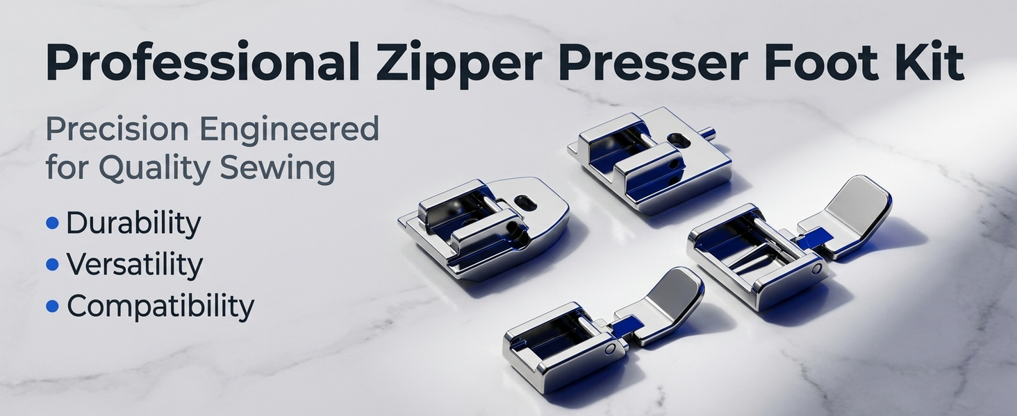 HASTHIP 4-Piece Zipper Presser Foot Kit for Low-Shank Sewing Machines with Four Foot Styles