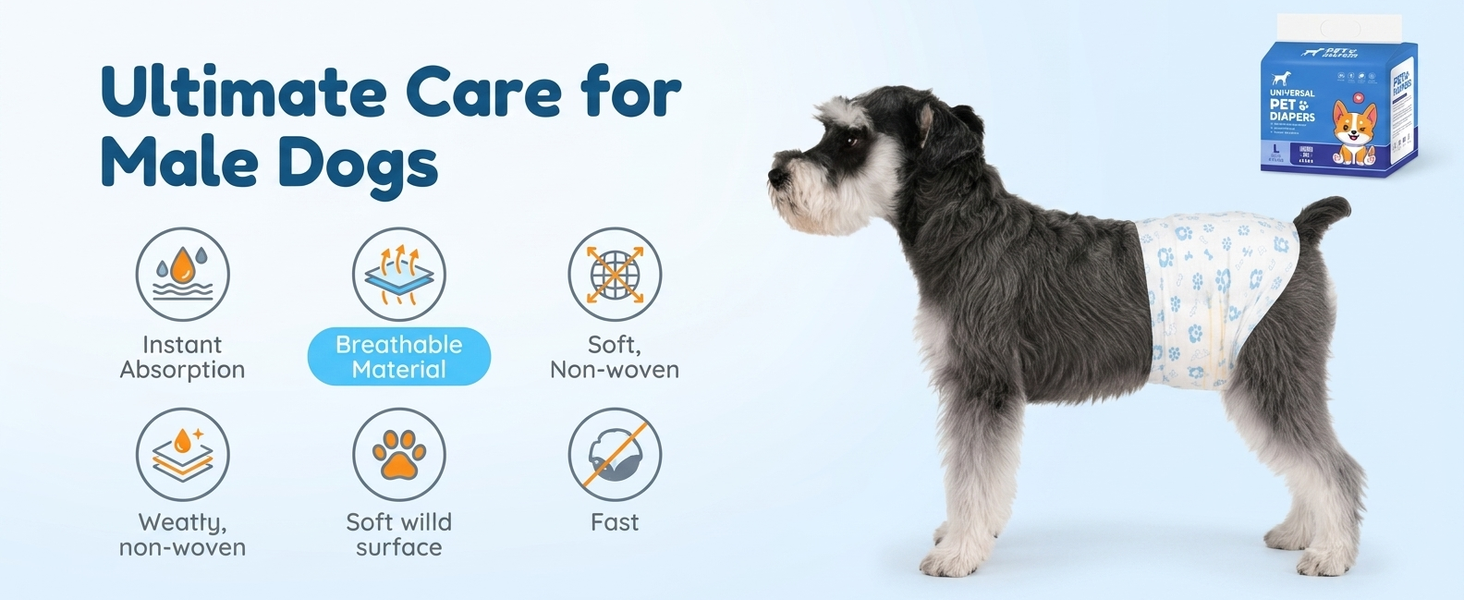 Qpets Male Dog Diaper Wraps, 12 Pack, Absorbent, Breathable Leak Protection, Size L