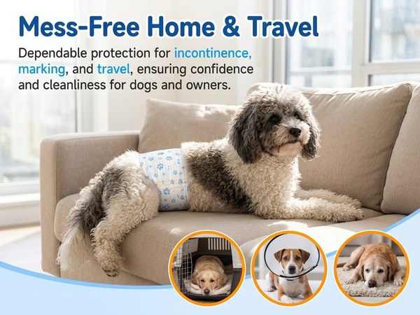 Qpets Male Dog Diaper Wraps, 12 Pack, Absorbent, Breathable Leak Protection, Size L