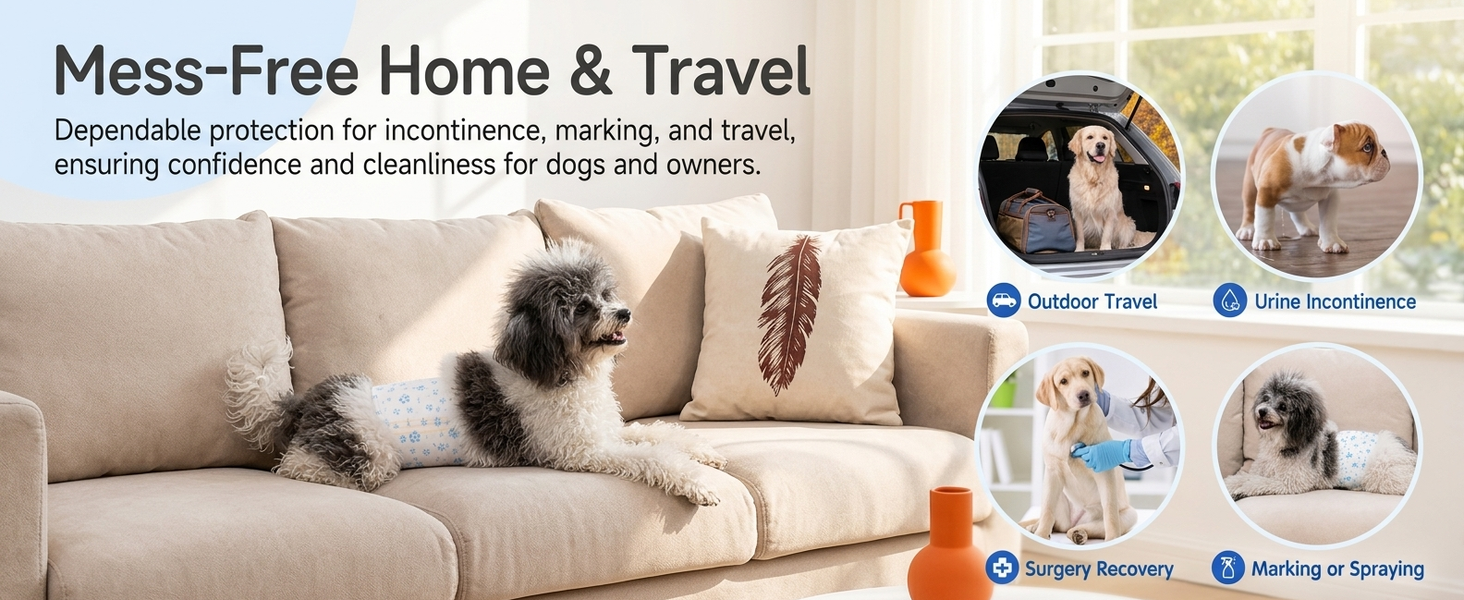 Qpets Male Dog Diaper Wraps, 12 Pack, Absorbent, Breathable Leak Protection, Size L