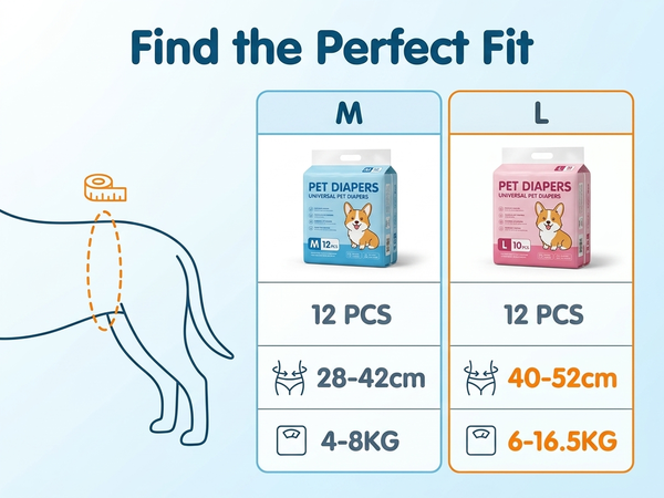 Qpets Male Dog Diaper Wraps, 12 Pack, Absorbent, Breathable Leak Protection, Size L