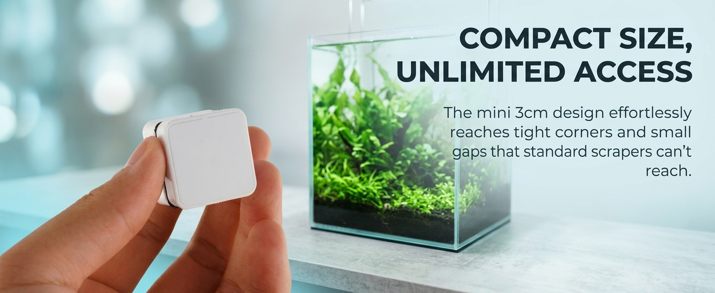 Qpets Mini Magnetic Algae Scraper for Compact Aquariums with 3cm Head and Floating Pad