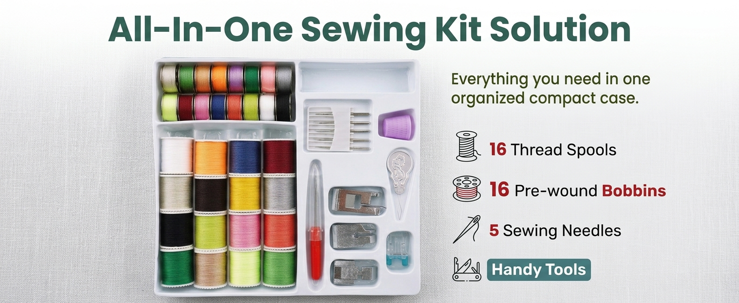 HASTHIP Sewing Kit Set with Threads, Bobbins, Needles and Presser Feet for Home, Office and Travel