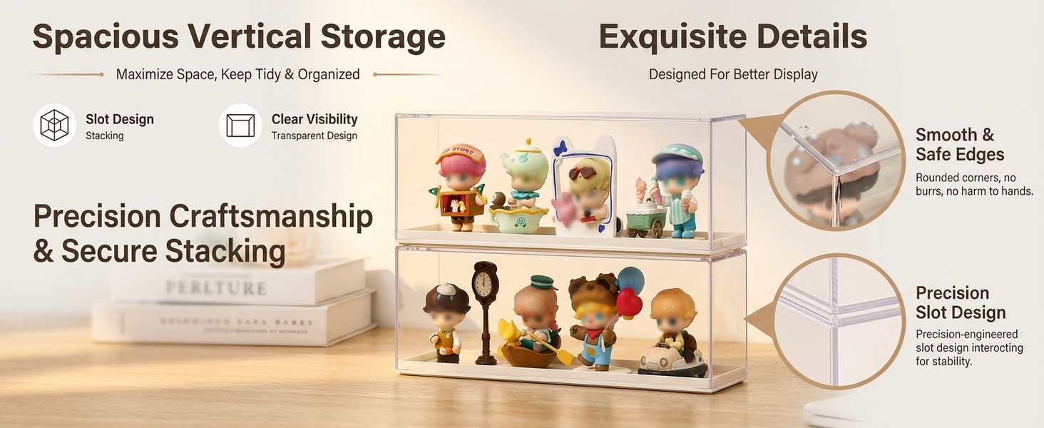 HASTHIP Clear Acrylic Stackable Display Case for Dustproof Figurine and Model Storage
