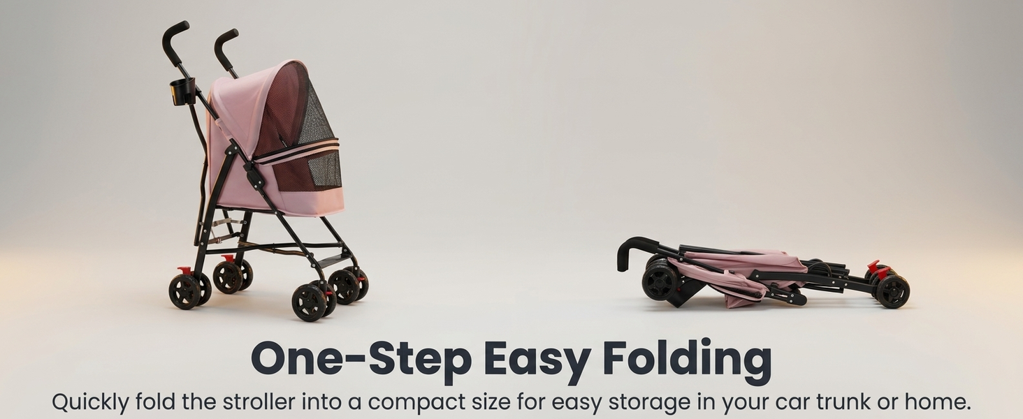 Qpets Foldable Pet Stroller for Small Dogs and Cats, Up to 7kg, Mesh Window and One-Step Fold