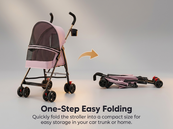 Qpets Foldable Pet Stroller for Small Dogs and Cats, Up to 7kg, Mesh Window and One-Step Fold