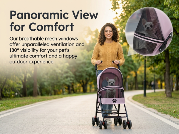 Qpets Foldable Pet Stroller for Small Dogs and Cats, Up to 7kg, Mesh Window and One-Step Fold