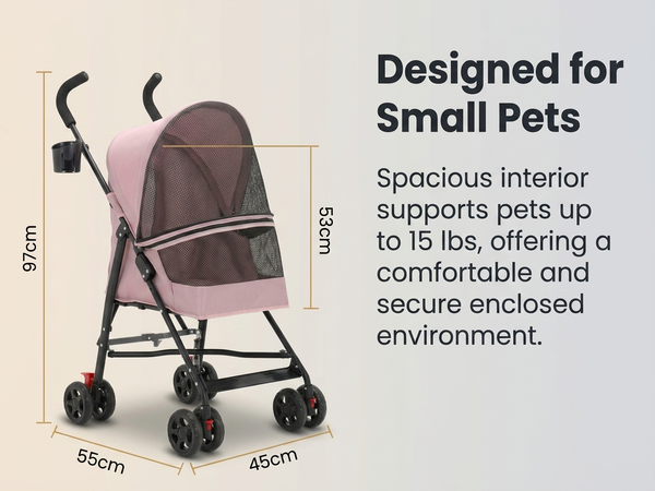 Qpets Foldable Pet Stroller for Small Dogs and Cats, Up to 7kg, Mesh Window and One-Step Fold