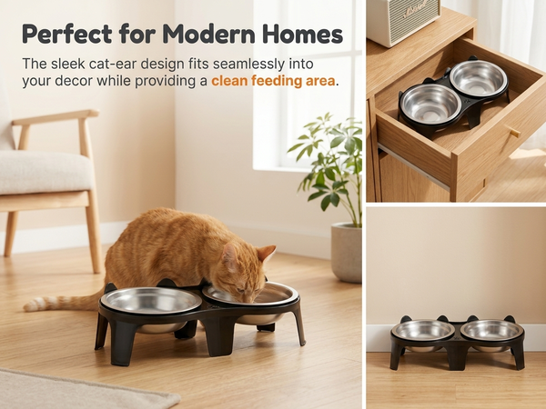Qpets 2-Pack Stainless Steel and PP Pet Bowls with Weighted Anti-Tip Bases for Cats and Dogs