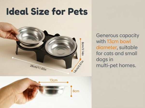 Qpets 2-Pack Stainless Steel and PP Pet Bowls with Weighted Anti-Tip Bases for Cats and Dogs