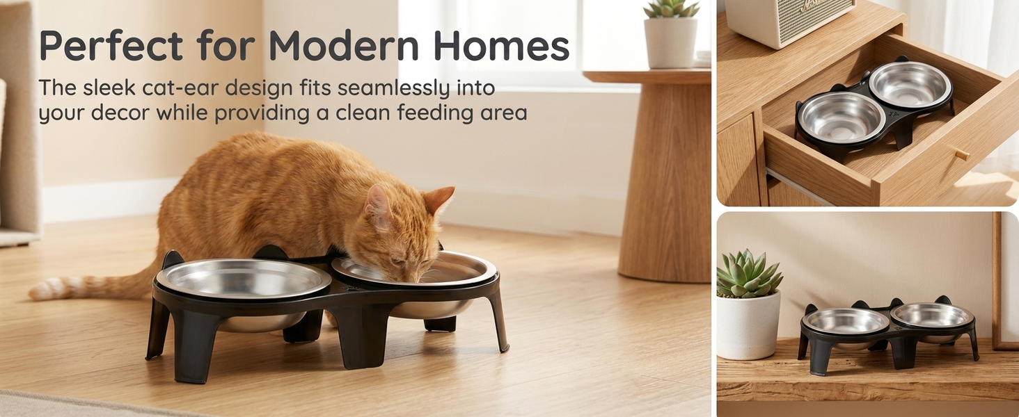 Qpets 2-Pack Stainless Steel and PP Pet Bowls with Weighted Anti-Tip Bases for Cats and Dogs