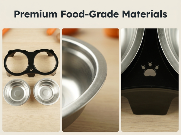 Qpets 2-Pack Stainless Steel and PP Pet Bowls with Weighted Anti-Tip Bases for Cats and Dogs